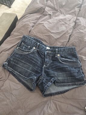 Maurices Dark Blue Distressed Denim Shorts